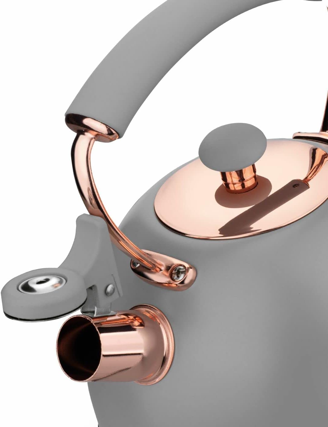 Whistling Kettle for Induction Hob Grey Rose Gold Matt 2.3 L Gas Stove Camping Soft Touch