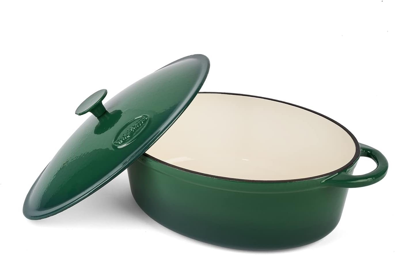 Cast Iron Casserole Dish with Lid Enamel Dutch Oven Non Stick 6.4L Pot Induction Hob (Green)