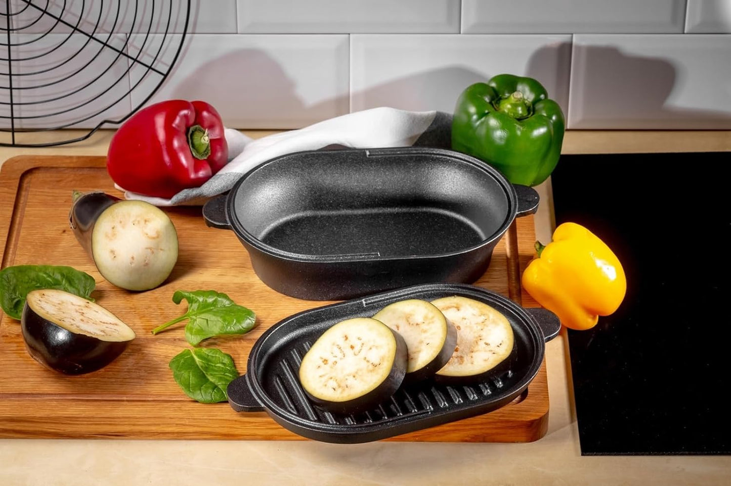 Cast Iron Casserole Roasting Dish with Lid Cast Iron 28 cm Grill Pan