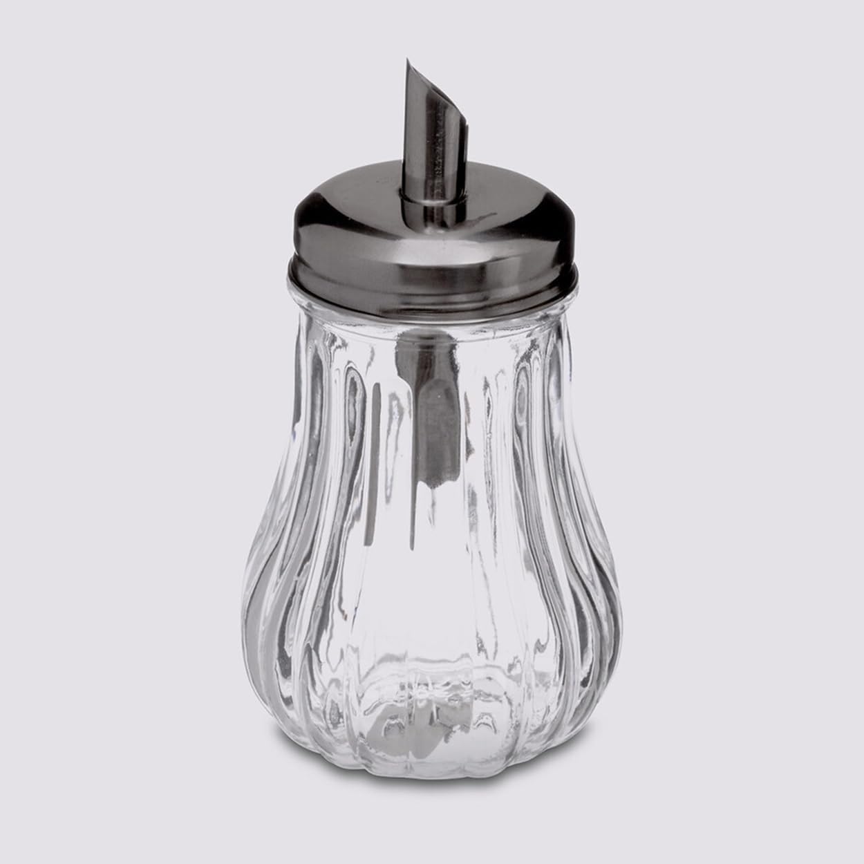 KLAUSS Glass Suugar Dispenser Pourer Sugar Jar Decanter Cafe Bistro Restaurant Sugar Shaker Bowl Glass Sugar Bowl with Stainless Steel lid, 0.18L