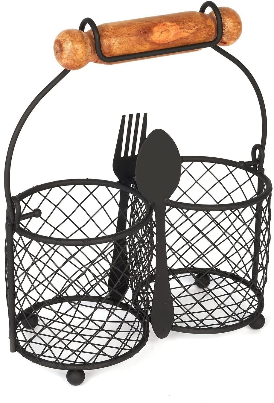 Konighoffer Cutlery Holder for Table with Handles Metal Wooden Utensil Organizer Cutlery Basket