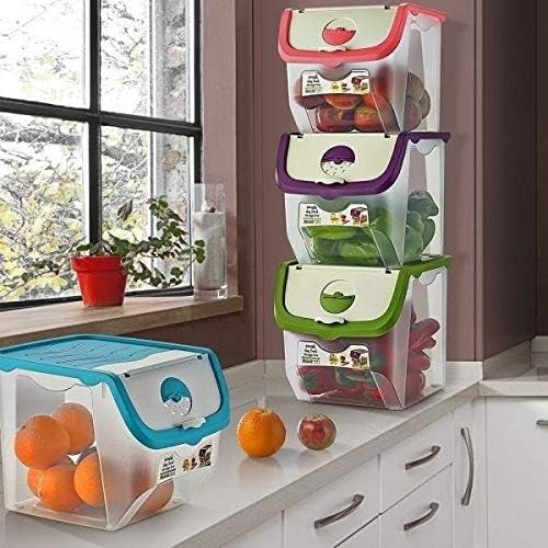 Vegetable Storage Container, Storage Potatoes, Fruit, Onions, Potatoes, Potato Pot, Onion Pot, Kitchen Organiser, Storage Boxes, 12 L (Grey-Transparent)