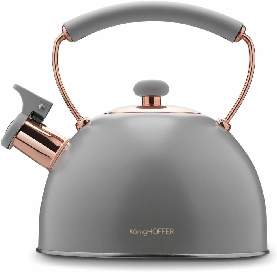 Whistling Kettle for Induction Hob Grey Rose Gold Matt 2.3 L Gas Stove Camping Soft Touch