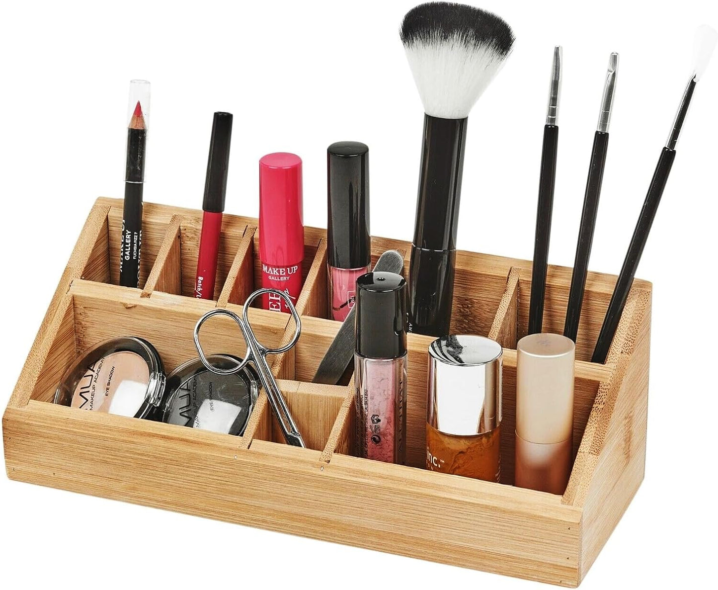 klauss Bamboo Makeup Organiser Multifunction Organiser Home Office Stationary Supplies 10 Storage Compartments Bamboo Organizer Desk Bathroom Office