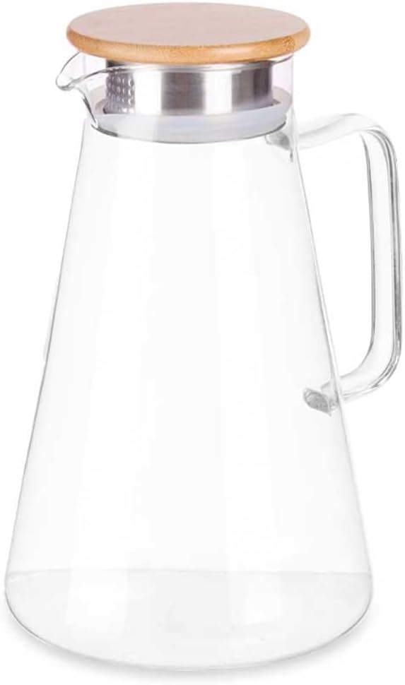 Glass Jug with Bamboo Lid 1.2l Water Jug for Fridge Heat Resistant Glass Pitcher Jug for Hot and Cold Drinks