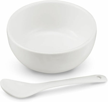 Tadar Dips Serving Platter Snack Serving Bowls with Spoons Ceramic White Bamboo Apettizer