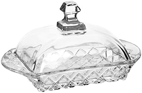 Glass Butter Dish with lid and Handle Pattern Base