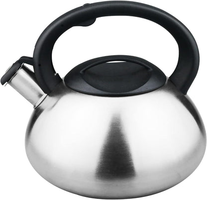 Stovetop Kettles 2.5 L Satin Silver Black Whistling Kettle for Induction Hob Gas Camping All Stovetops