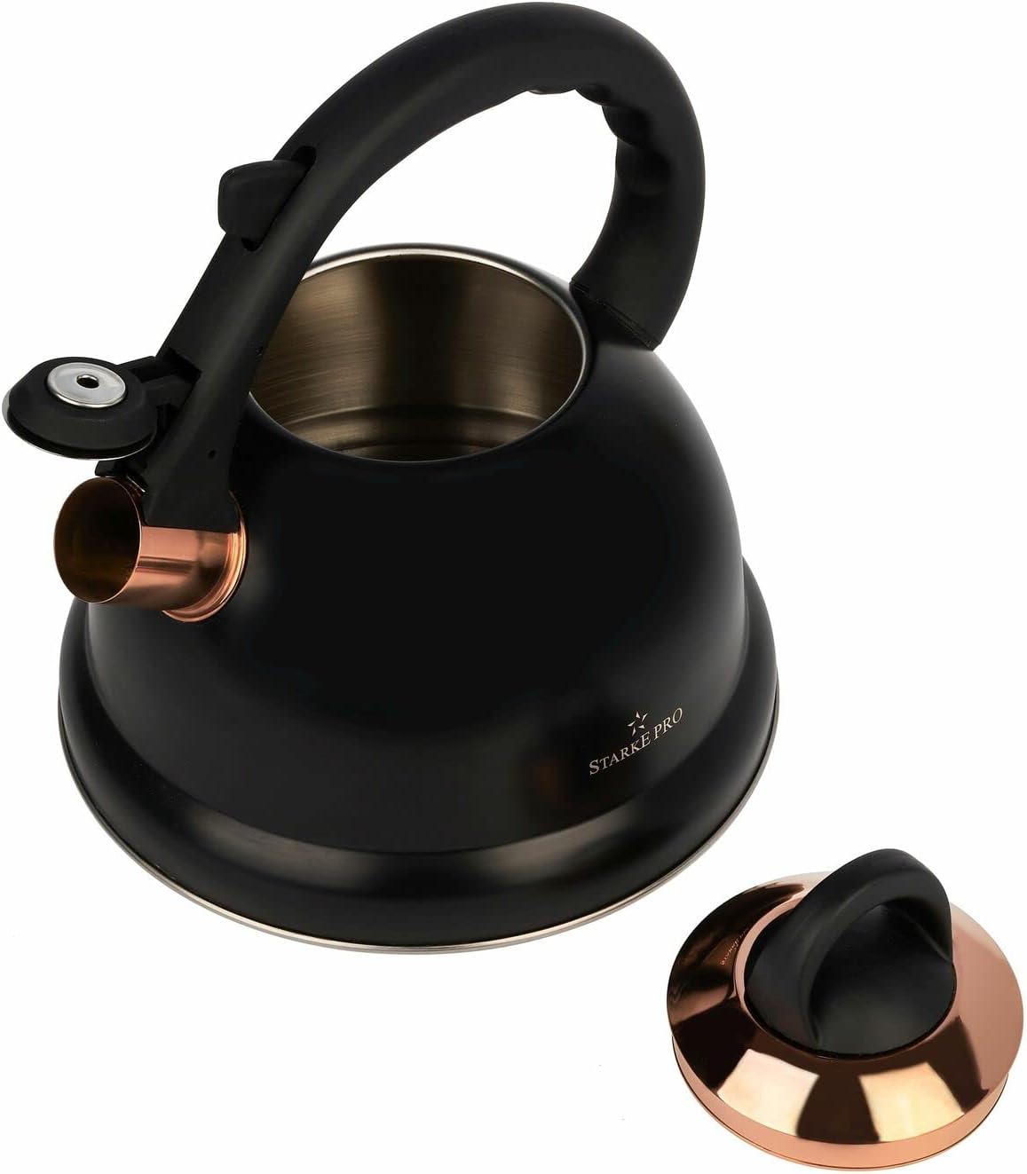 Starke Kettle Black Induction Gas 3 L Whistling Kettle Stainless Steel Tea Kettle with Plastic Handle Electric Hob Ceramic Hob for Tea Coffee Large Golden Matte