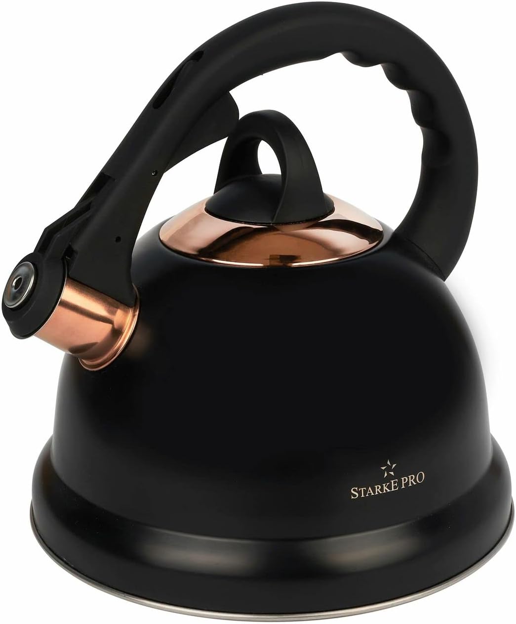 Starke Kettle Black Induction Gas 3 L Whistling Kettle Stainless Steel Tea Kettle with Plastic Handle Electric Hob Ceramic Hob for Tea Coffee Large Golden Matte