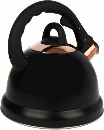 Starke Kettle Black Induction Gas 3 L Whistling Kettle Stainless Steel Tea Kettle with Plastic Handle Electric Hob Ceramic Hob for Tea Coffee Large Golden Matte