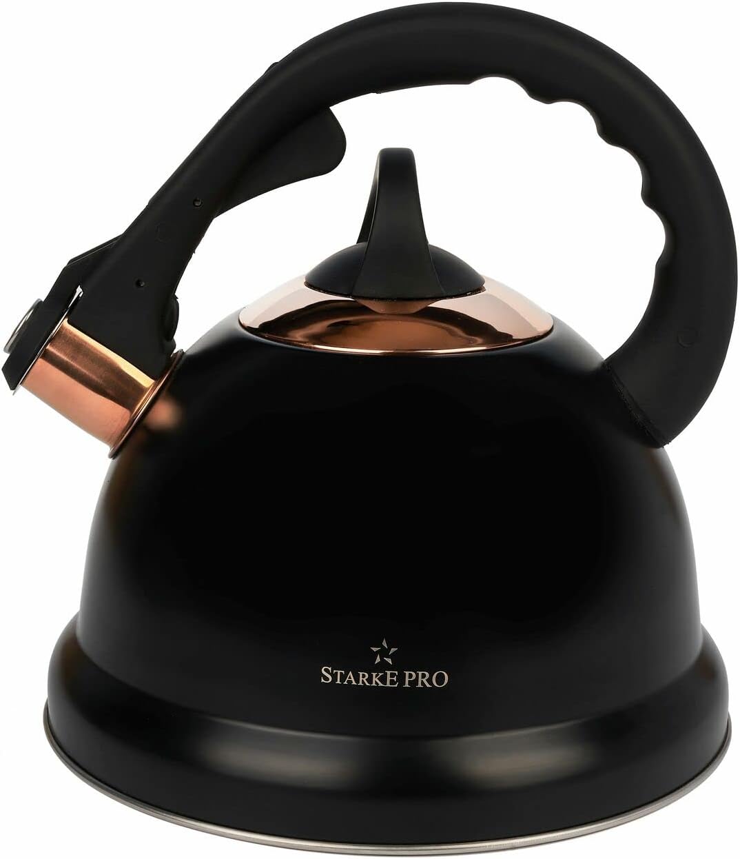 Starke Kettle Black Induction Gas 3 L Whistling Kettle Stainless Steel Tea Kettle with Plastic Handle Electric Hob Ceramic Hob for Tea Coffee Large Golden Matte