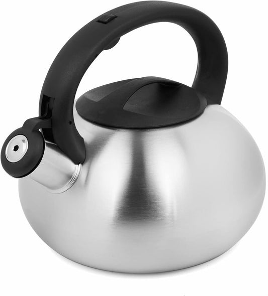 Stovetop Kettles 2.5 L Satin Silver Black Whistling Kettle for Induction Hob Gas Camping All Stovetops