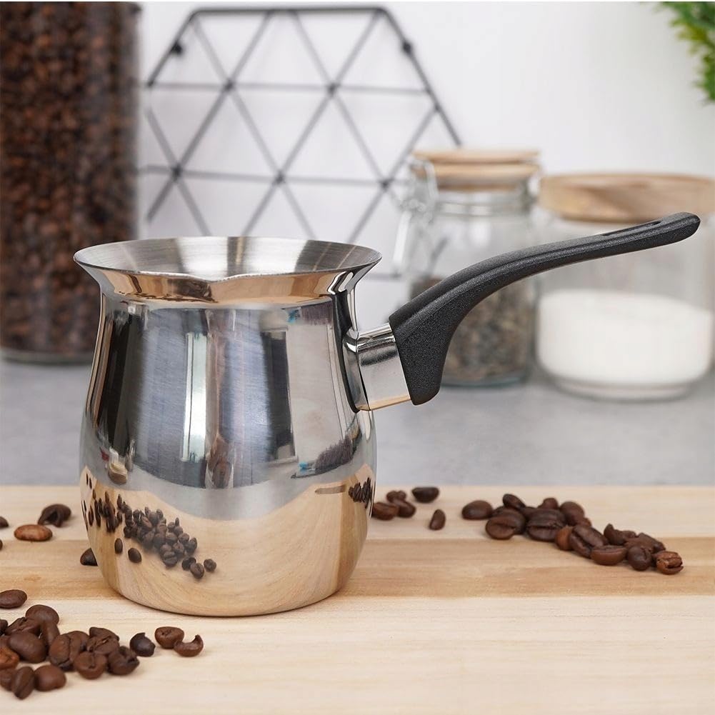 Stainless Steel Coffee Maker 400ml Turkish Coffee Pot Modern Cezve Briki Stainless Steel Stovetop Coffee Maker Milk Pan and Coffee Warmer Gas