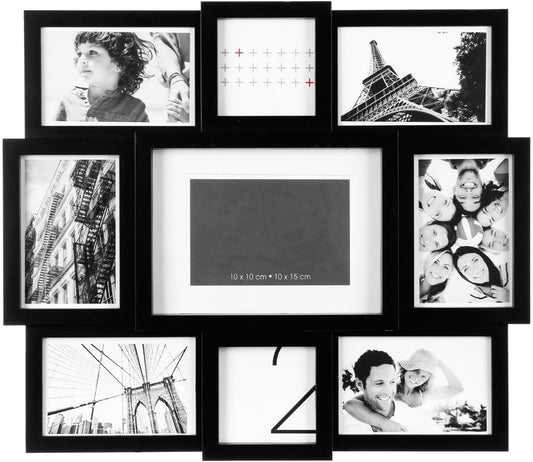 Photo Frames Multiple Pictures Wall Black Frame Collage for 9 Photos 10x15 and 10x10 Photo Wall Display Frames