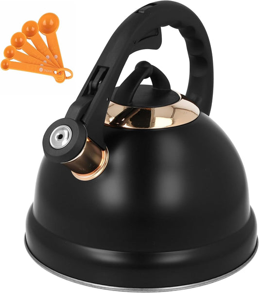 Stove Top Kettle Large Mat Whistling Kettle 2.7 L Kettle for Gas Hob Induction Stove Kettle for Wood Burner Aga Stainless Steel Cool Touch Handle Black Copper