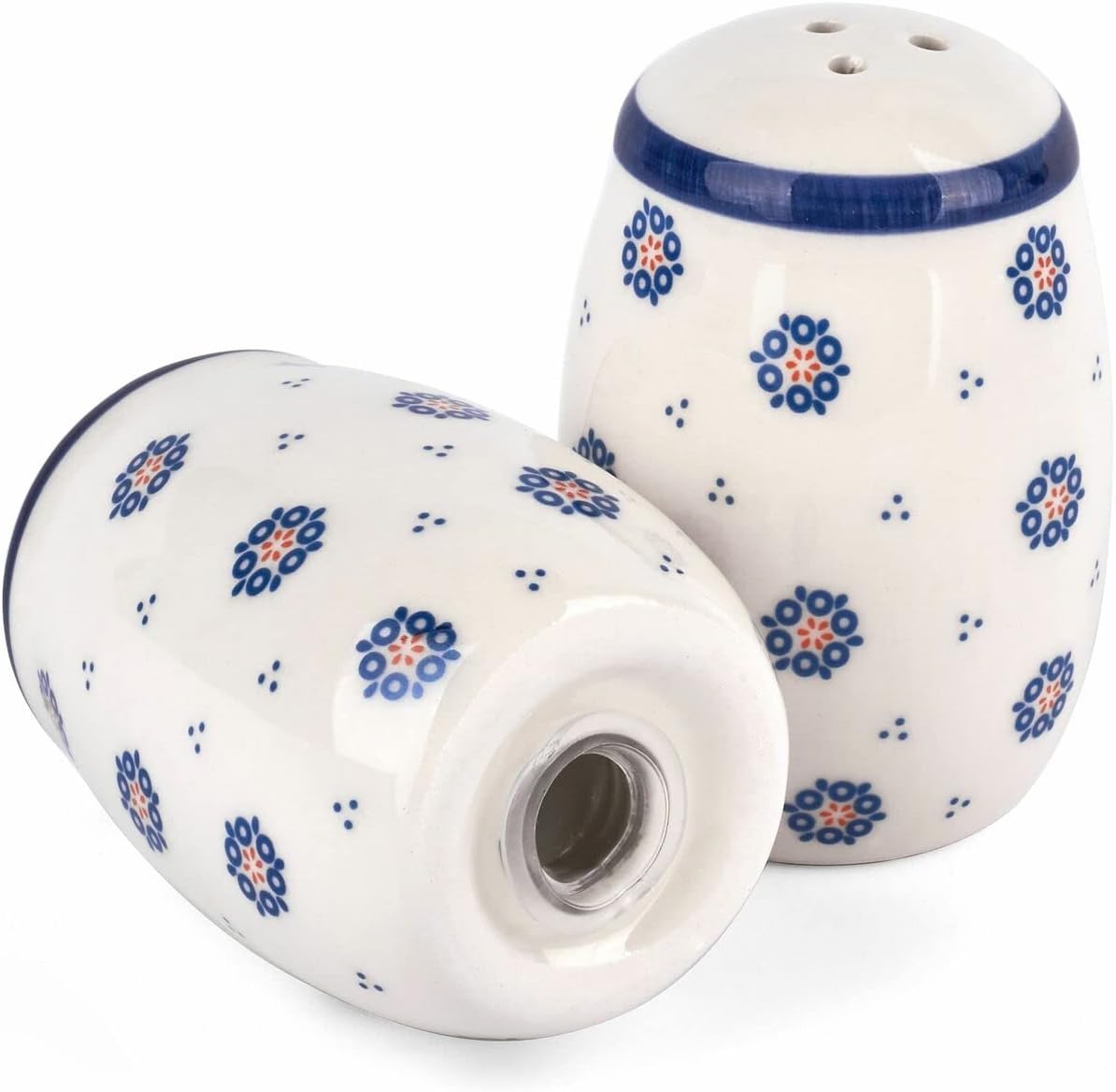 Tadar Salt and Pepper Sets Shakers Set Ceramic Vinatge Folklor White Blue Salt Shaker Set of 2