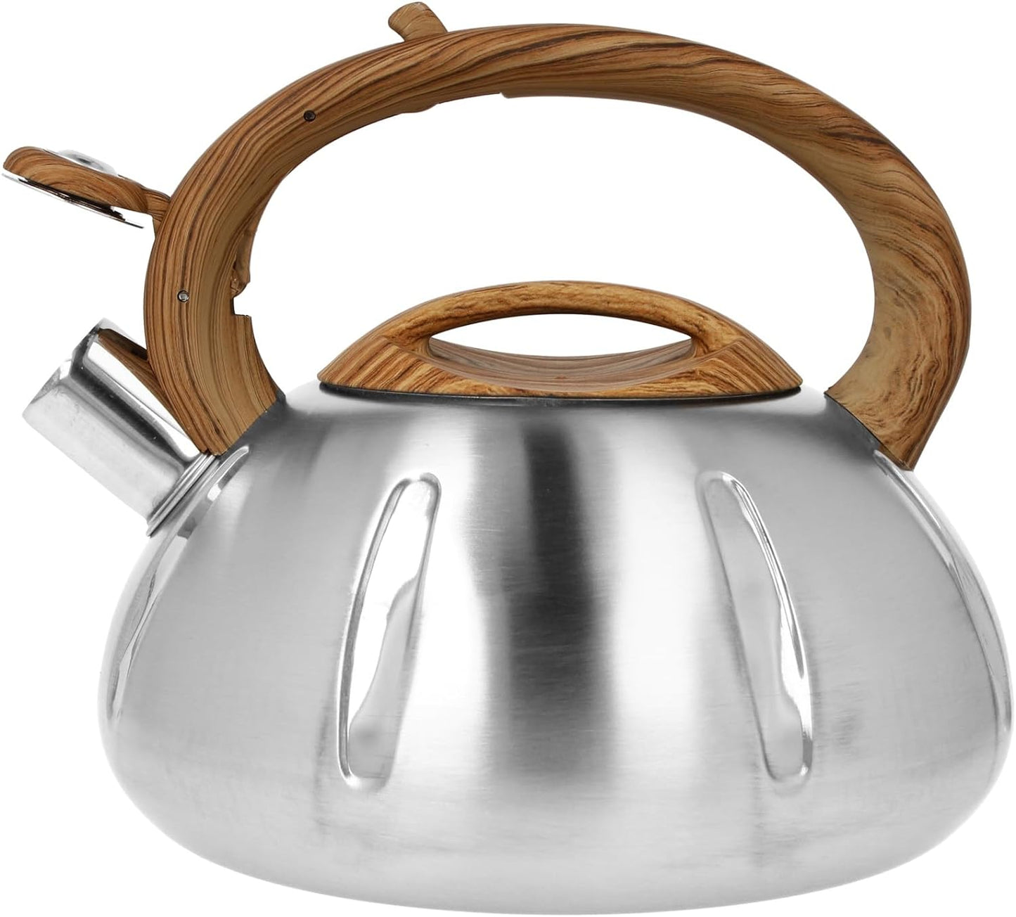 Tea Kettle 3L Induction Kettle Camping Gas Stainless Steel Tea Kettle Whistling Kettle Gas Stove Silver with Bronze