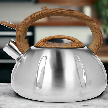 Tea Kettle 3L Induction Kettle Camping Gas Stainless Steel Tea Kettle Whistling Kettle Gas Stove Silver with Bronze