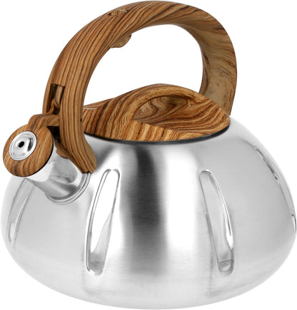 Tea Kettle 3L Induction Kettle Camping Gas Stainless Steel Tea Kettle Whistling Kettle Gas Stove Silver with Bronze