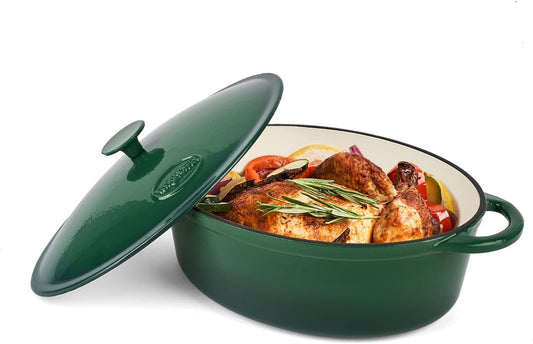 Cast Iron Casserole Dish with Lid Enamel Dutch Oven Non Stick 6.4L Pot Induction Hob (Green)