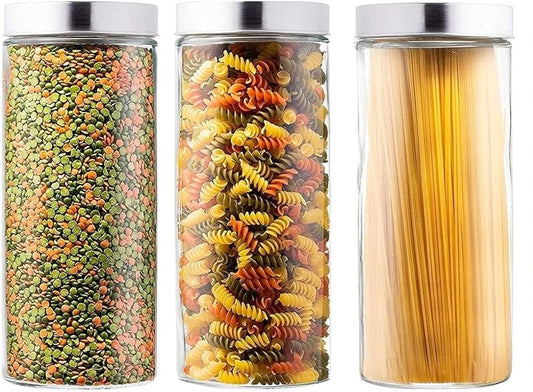 Glass Jars with Lids 1.3 litre Airthight Storage Jars Stainless Steel Lids Pasta Jars