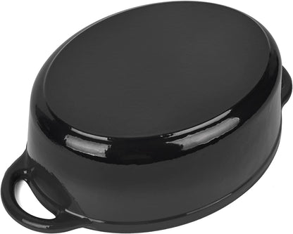 KonigHOFFER Cast Iron Casserole Dish with Lid Enamel Dutch Oven Non Stick 6.4L Pot Induction Hob (Black)