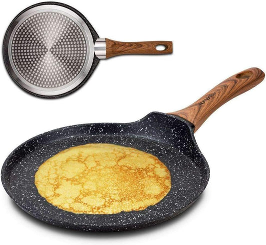 Nava Nature Non Stick Frying Pan, Aluminium Crepe Pan with Scratch Resistant Stone Coating and Heat Proof Handle, PFOA Free, Induction Compatible, 24cm Size