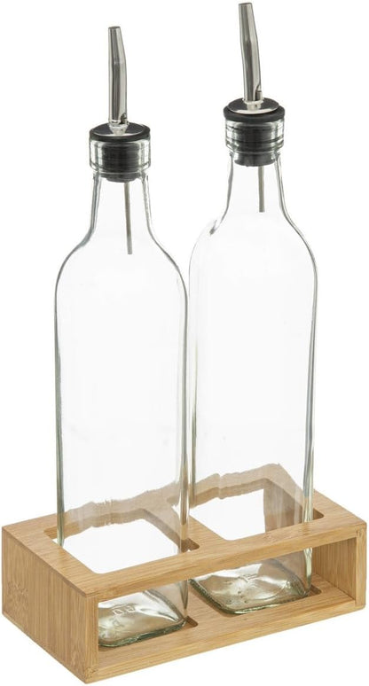 Oil and Vinegar Dispenser Set Oil Dispenser Bottles for Kitchen Glass with Bamboo Holder