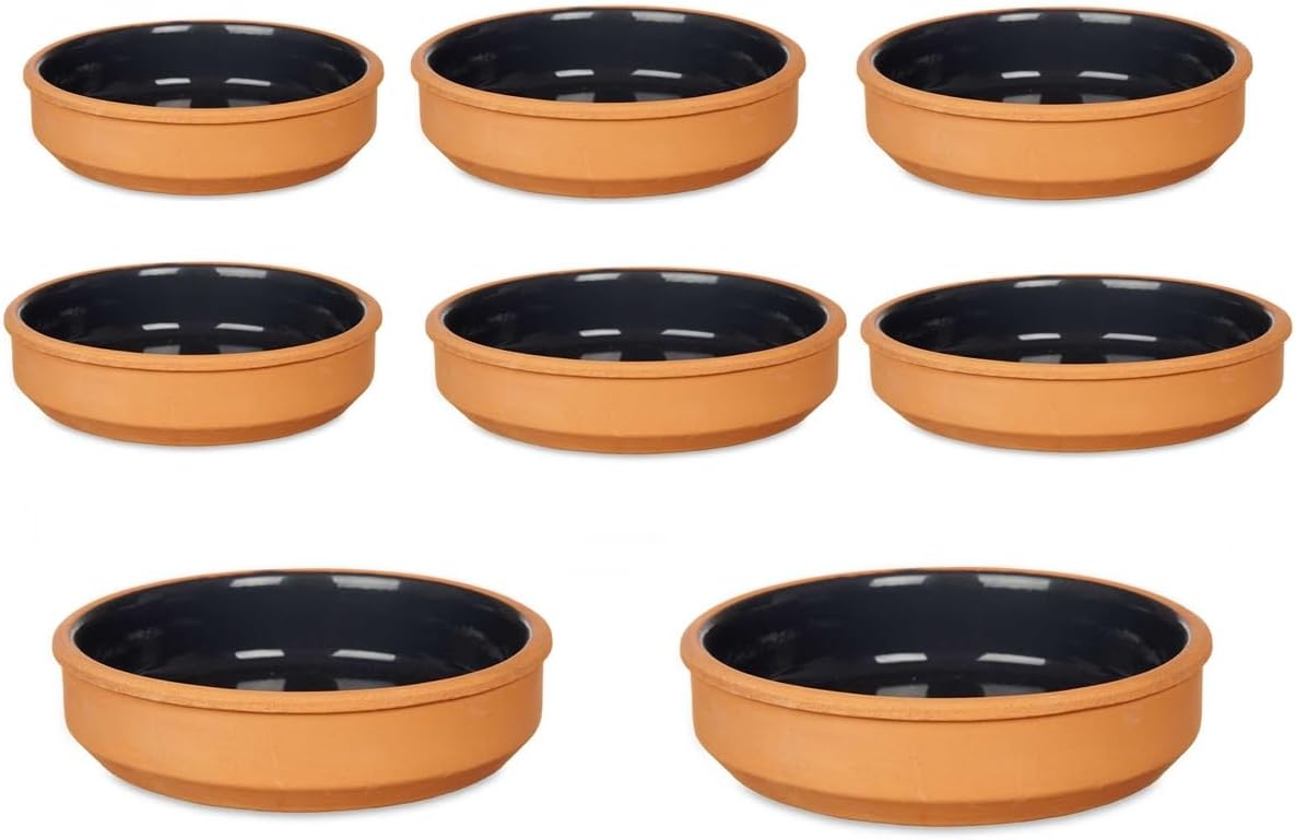 Oven To Table Serving Dishes Ramekins Set of 8 Tapas Black Glazed Dishes Creme Brulee Fish Pie Terracotta Clay Baking 16 cm Soufflé Dishes