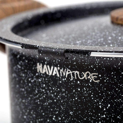 NAVA Cooking Pot | 22 cm, 5 L | Lid with Strainer Function | Granite Coating | For Gas Stoves and Induction