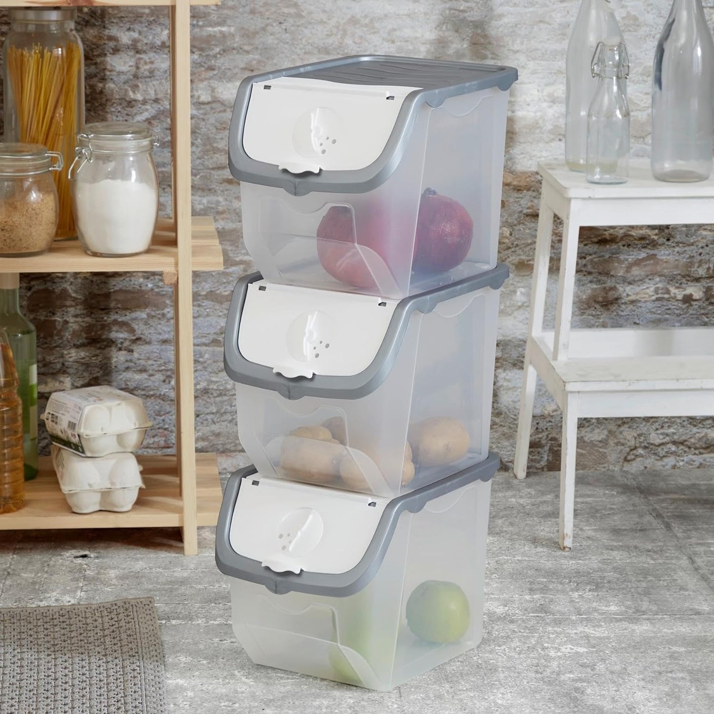 Storage Containers with Lids Stackable For Vegetables, Fruits,Onions, Potatoes,Rice, Cat food, Past Food containers with lids airtight12 L - 2 piece