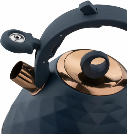 KonigHOFFER Whistling Kettle Induction Whistle Dark Blue Copper Stove Top Camp Aga Gas Electric 3 L Grava