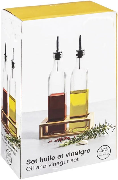 Oil and Vinegar Dispenser Set Oil Dispenser Bottles for Kitchen Glass with Bamboo Holder