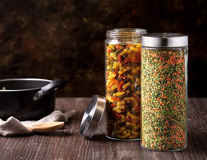 Glass Jars with Lids 1.3 litre Airthight Storage Jars Stainless Steel Lids Pasta Jars