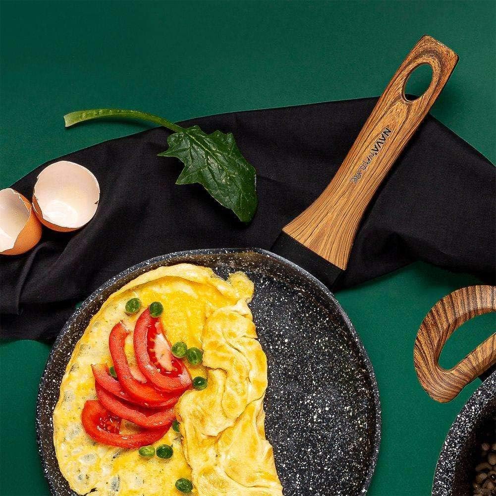 Nava Nature Non Stick Frying Pan, Aluminium Crepe Pan with Scratch Resistant Stone Coating and Heat Proof Handle, PFOA Free, Induction Compatible, 24cm Size