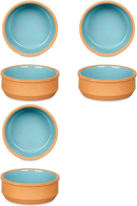 Ramekins Set of 6 Tapas Blue Dishes Creme Brulee Fish Pie Terracotta Clay Baking 12 cm Soufflé Dishes