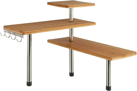 SECRET DE GOURMET Bamboo and Stainless Steel 3 tier Corner Shelf Unit – Kitchen – Bathroom – Desktop, Perfect Space Saving Idea, Wood, L. 43.5 x l. 43.5 x H. 39 cm