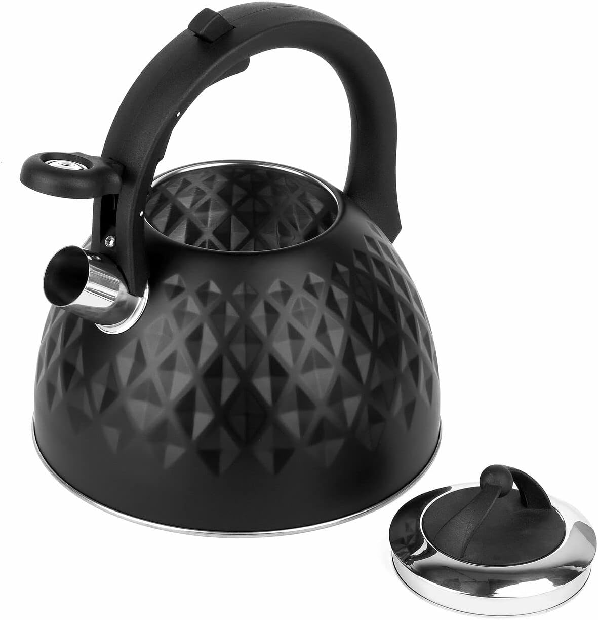 Whistling Kettle Black for Gas Stove Induction Log Burner 3 L Stovetop Stainless Steel Silicone Tea Infuser Coffee