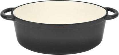 KonigHOFFER Cast Iron Casserole Dish with Lid Enamel Dutch Oven Non Stick 6.4L Pot Induction Hob (Black)